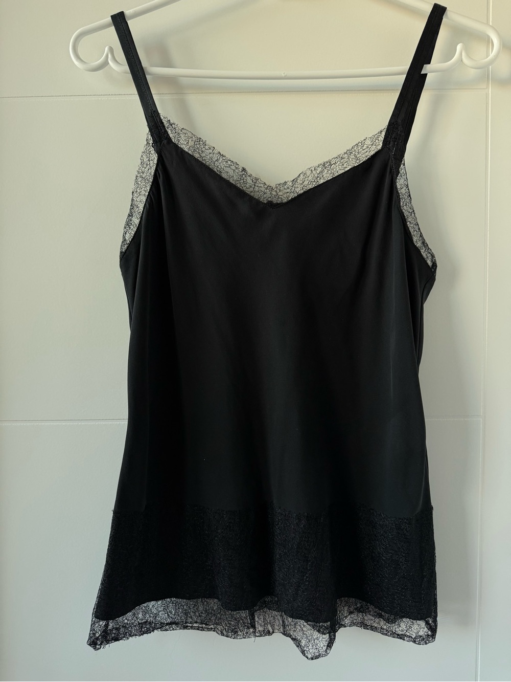 rag & bone Black Silk + Lace-Trim Camisole